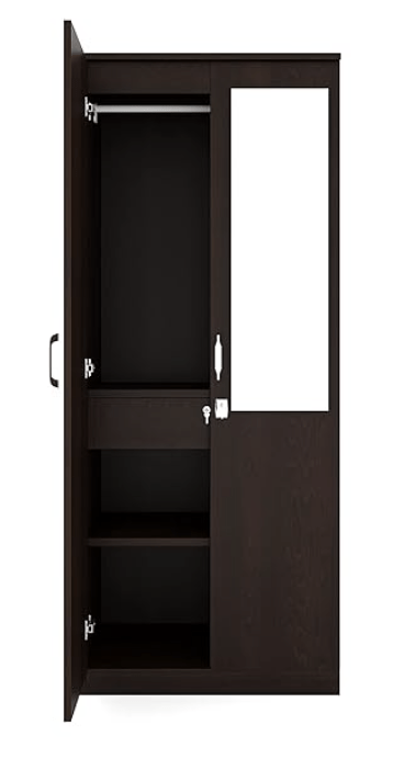Nilkamal Riva Engineered Wood 2 Door Mirror Wardrobe with 1 Hanging Rod, 2 Shelves, and 1 Drawer (Color - New Wenge, Delivery Condition - Knock Down) - Image 3